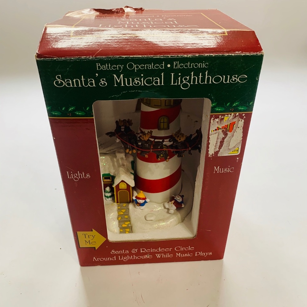 Vintage Christmas Santa Sleigh Lighthouse